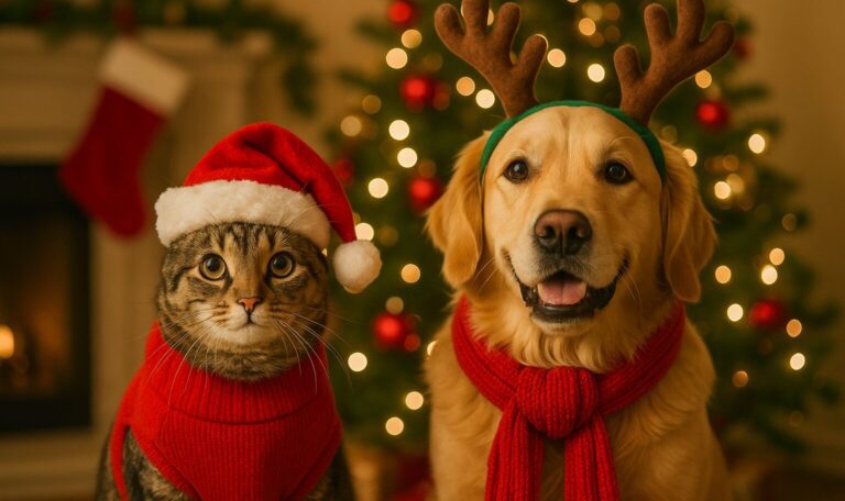 Pet sitter in Delray caring for dogs and cats with pet-safe Christmas toys at home